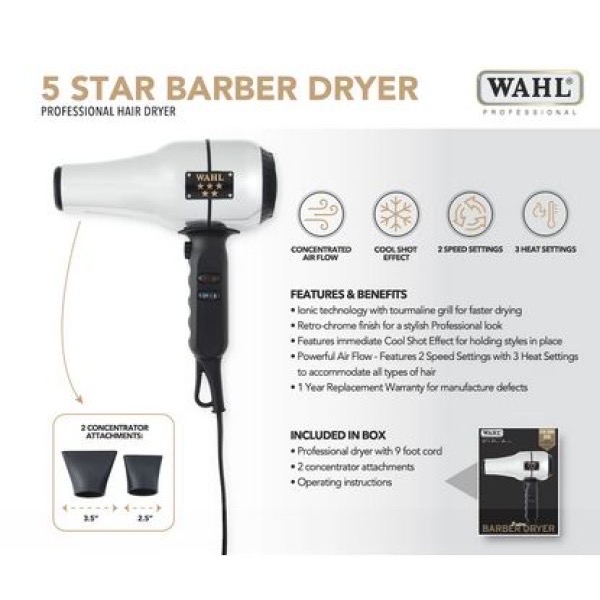 (新品未使用)WAHL 5-star Barber Dryer WAHL-56962 5 STAR BARBER HAIR DRYER - PRO – BarberSupplies